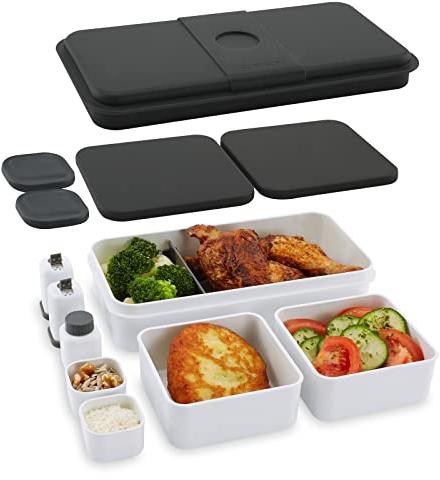 Cloer 800S2-1 Lunch Care System - Bento Box 15-teilig, XXL- Format 2100ml, unterteilbar mit viel Zubehör, Lunchbox, Brotdose für Kinder und Erwachsene, Weiß
