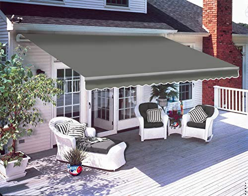 Green Bay 2 x 1.5m Retractable Manual Awning DIY Folding Awning with Fittings and Crank Handle Patio Garden Sun Shade Canopy Gazebo (Grey)