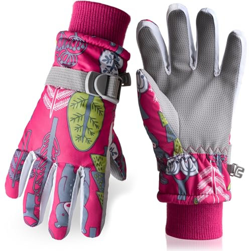 Vagasi Skihandschuhe Kinder Fleece Winterhandschuhe wasserdichte Winddichte Handschuhe für Jungen und Mädchen im Outdoor-Sport Winter Sport Snowboard, Rosa, L