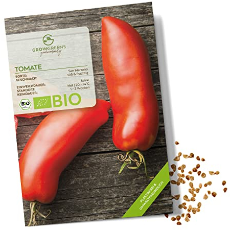 BIO Tomatensamen (San Marzano, 10 Korn) - Tomaten Saatgut aus biologischem Anbau ideal für die Anzucht im Garten, Balkon oder Terrasse