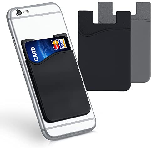 kwmobile 3X Porte-Carte Adhésif pour Téléphone - Pochette Autocollante Silicone pour Smartphone - Format Carte Bleue - Noir-Noir-Gris