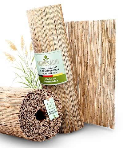 Natursache Sichtschutz | Premium Schilfrohrmatte als Sichtschutz Zaun, Blickschutz und Windschutz | Schilfrohr 1,4 x 6 m (HxL) Schilfmatte für Balkon, Terrasse und Garten | natur Sichtschutzstreifen
