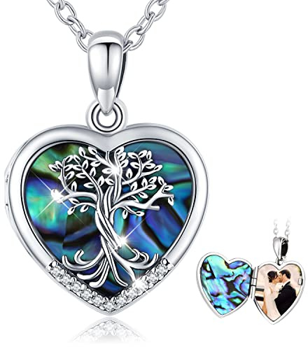 Colgante Foto de Plata de Ley 925, Collar Arbol de la Vida de Collar de Medallón con Foto de Corazón de Amor Colgante de Memoria Regalos de Cumpleaños para Mujeres