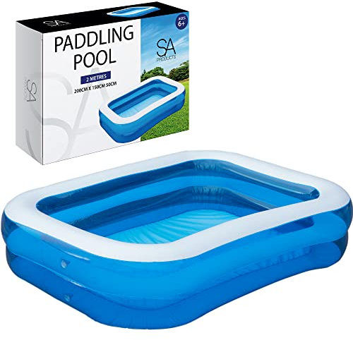 SA Products 2M Paddling Pool | Inflatable Swimming Pool with Self-Adhesive Repair Patch | Rectangular Paddling Pool for Kids | Inflatable Pool, Swimming Pools, Paddling Pool for Adults & Kids