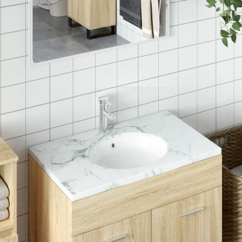 Vasque à Encastrer, Lavabo Encastré Lave-Mains Salle de Bain Évier de salle de bain blanc 37x31x17,5 cm ovale céramique