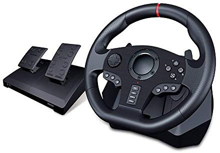RajoNN Volante con Pedales y levas de Cambio para PS4,PS3,PC,X360,Switch (Compatible con Todos los Juegos de Carreras)