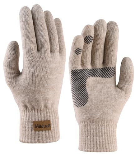 Milduall Winter Warm Gloves, Knitted Touch Screen Gloves Anti-Slip Thermal Gloves Cold Proof Mittens with Thickened Elastic Windproof Cuff for Outdoor Cycling Hiking Climbing Sports Bicycle