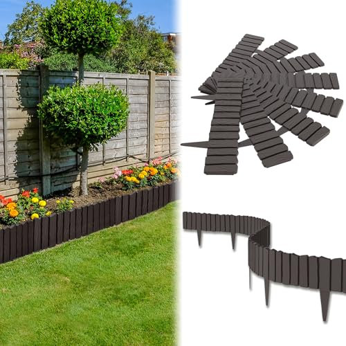 UISEBRT 4,6 m - Bordure de parterre aspect bois en plastique PP - Peut être épissée - Clôture de parterre de fleurs - Étanche et résistante à la corrosion (marron)