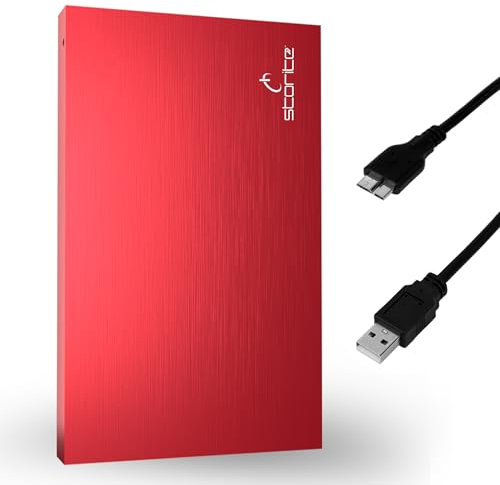Storite Hard disk esterno portatile ultra sottile da 2,5, 250 GB, HDD di riserva, con USB 3.0, trasferimento dati veloce, compatibile per PC, Mac, Windows, giochi, laptop e desktop (rosso)