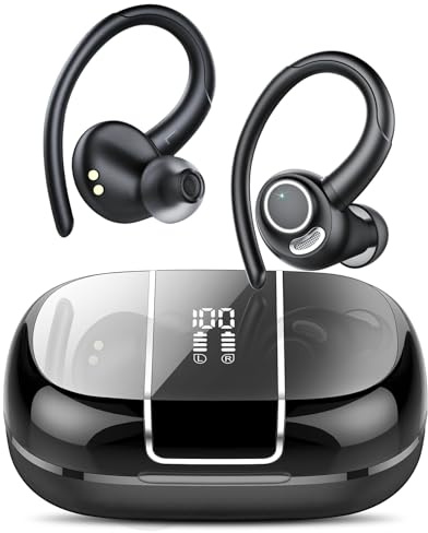 VKROBAG Ecouteurs Bluetooth sans Fil Sport, 48H Écouteurs Bluetooth 5.3 avec ENC Antibruit, IP7 Étanche Oreillette Bluetooth Contrôle Tactile, Écran LED Casque Bluetooth pour Running/Gym Noir(2025)