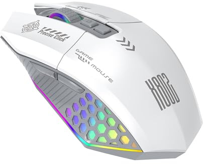 VBESTLIFE Wireless Gaming Mouse, Tri Mode Connectivity 12000 DPI RGB Ergonomic Game Mouse for Computer Laptop Long Lasting Battery, Rechargeable (White Gray)