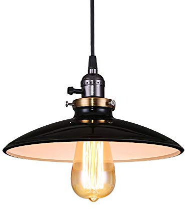 Lightess Lámpara de Techo Vintage Lámpara Colgante Retro Lámpara Industrial Lámpara de Comedor Clásica Iluminación Metal E27 para Restaurante, Bar, Cafetería (externo negro y interno blanco)
