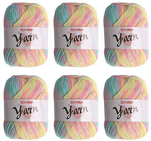 Knitting Wool Yarn Scarf Sweater 6 x 50g Double Knitting Yarn Set Cotton and Ball Large Assorted Colors 100% Acrylic Crochet Knitting Assorted Colors - Candy