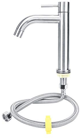 Wasserhahn Kaltwasser,Handwaschbecken Einzelne Kaltwasserhahn Edelstahl Gebürstete Oberfläche Becken Wasserhahn Badezimmer Wäsche Waschbecken Wasserhahn mit Schlauch