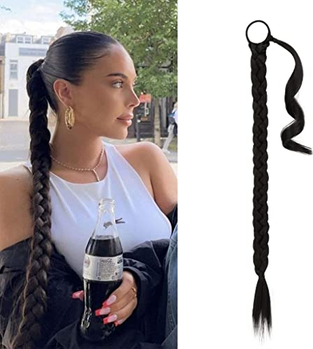 BARSDAR 66cm Lunga Coda di Cavallo Intrecciata con Cravatta Capelli, Dritto Avvolgere Intorno Extension dei Capelli Coda di Cavallo fai da te Naturale Posticci Sintetico Morbidi per le Donne