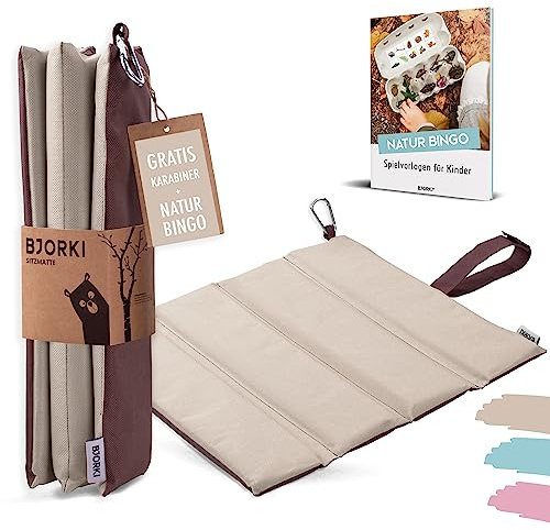 BJORKI® Coussin d'assise pour enfant - Coussin d'extérieur pliable avec protection optimale contre le froid et l'humidité - Tapis d'extérieur robuste - Tapis d'assise thermique pour la randonnée, le