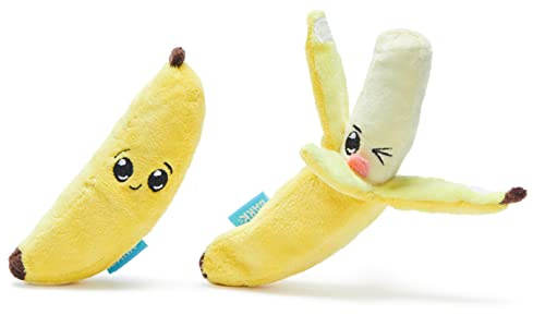 Barkbox Jouet interactif 2 en 1 en Peluche pour Chien – Jouet Anti-déchirure pour Chiens et Chiots – Jouet couineur Stimulant | Bananes (Petit)