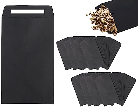 KAPSING 100 Stück Schwarze Kleine Tüten Kraftpapier Selbstklebende Samentütchen Mini Umschläge für Samen, Löhne, Münzen(10 x 6 cm/3,9 x 2,4 Zoll)