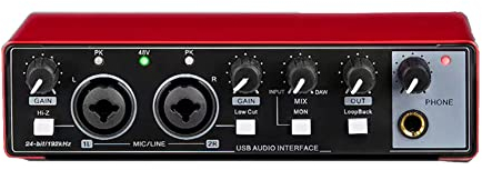 Lisher - Tarjeta de sonido (1 unidad, grabación, USB, audio, interfaz profesional, equipo de sonido, para grabación, color rojo