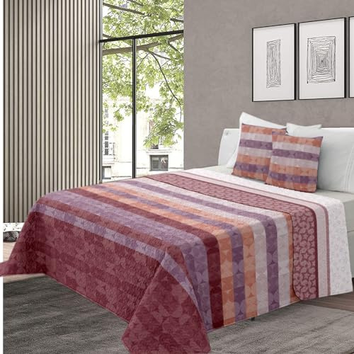 various - Colcha Bouti Estempada para Verano y Premivera,Reversible + 2 Funda Cojin 50x70 cm,Colcha Cubrecama Ligera Fina,Entretiempo 100% Poliéster. (Cama 150-250 x 260cm)