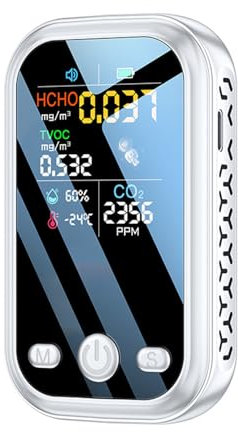 Détecteur de dioxyde de carbone, mini détecteur de CO2 portable avec capteur NDIR de température et d'humidité pour intérieur, bureau (blanc)
