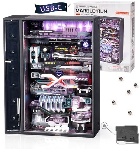 ROBOTIME 3D Puzzle Model Kits: DIY Marble Run Model Building for Adults to Build with Electric LED Light Technical Handcraft Puzzles Gaming Desk Future City for Men Children Kids MR02S