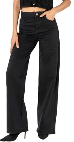 Nina Carter J251 dam high-waiisted jeans vida ben utsvängda stretchjeans använd look, Svart (J251-1), L (Smal)