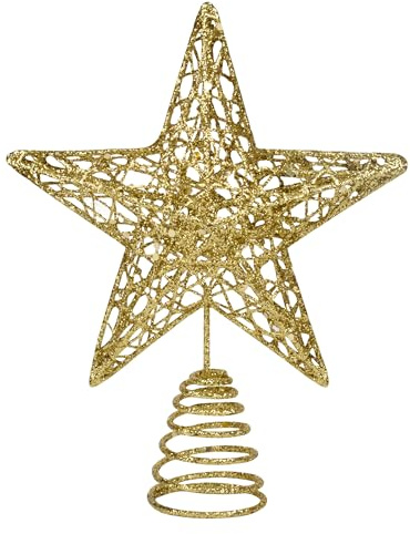 KEYIDO Christmas Star Topper Gold Metal Stars 20cm for Xmas Tree Decorations Lightweight Glitter