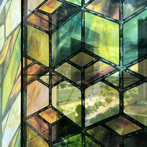 ChicSkin Pellicola per finestre in vetro colorato 3D effetto 3D disegnato a mano, pellicola geometrica semi-trasparente per finestre, decorazione vintage per la casa, campo di grano primaverile per