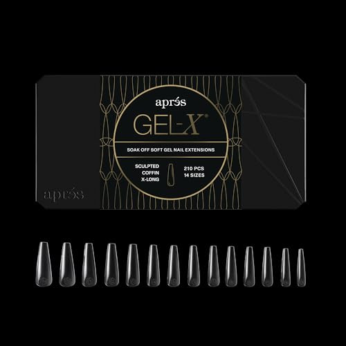 Apres Gel-X® Coffin Box of Nail Tips | 280 Soft Gel Tips, 14 Sizes 00-9 | Half-sizes Included (Sculpted Coffin Extra Long Box, 280 Count)