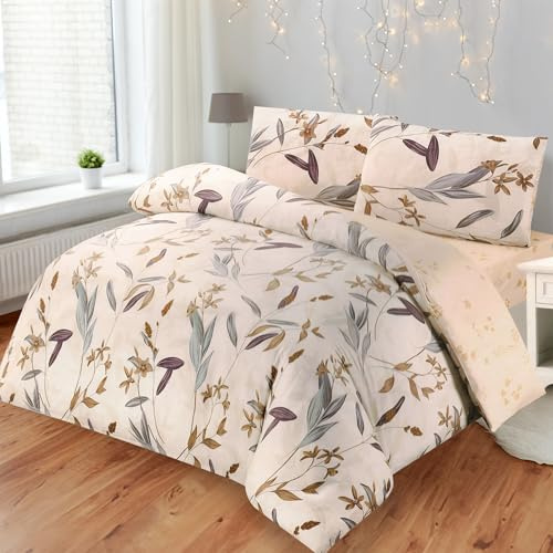BESCH Juego de Funda Nordica Estampada 4 Piezas de Microfibra para Cama de 135 - Funda Edredon 220x220 cm, Bajera 135x200+30 cm y 2 Fundas Almohada 50x75 cm (Flores Silvestres)