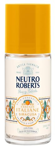 Neutro Roberts, Deodorante Roll-on Siracusa Senza Sali di Alluminio, Zero Macchie, con Olio Essenziale di Arancia e Fiori di sale, Con Puro Olio di Glicerina, Deodorante Donna e Uomo, 50 ml, 48h