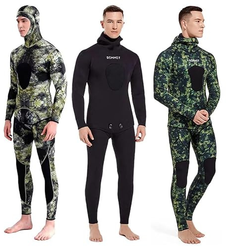 DEMMET Camouflage Wetsuit 3mm Hunting Fish Wetsuit Winter Warm Men's Long Hooded Two Piece Surf Snorkeling Diving Hunt Fish Kayak