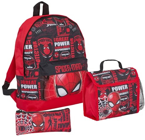 Spiderman Backpack + Lunch Bag + Pencil Case Boys 3 Piece Marvel School Bag Set