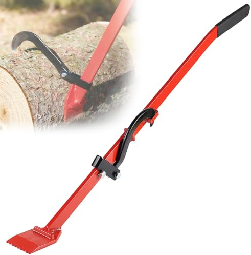 EFUTURETIME 120 cm Palanca para Talar Árboles, Levantador de Troncos con Gancho Giratorio y Mango Largo Antideslizante para Troncos de Hasta 540 mm, Voltear Ayuda Voltear y Mover Troncos, Rojo
