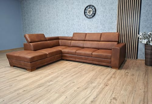 Quattro Meble Divano angolare Bonn, 285 x 220 cm, un divano ad angolo in una delle più lussuose pelle del mondo, con funzione di sonno, cassapanca e poggiatesta (220 x 285 cm angolo sinistro)