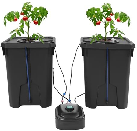 2 sistemi di secchio per la coltura dell'acqua profonda, kit di sistema di coltivazione idroponica da 7 galloni con copertura di ispezione ribaltabile, sistema da giardino a goccia ricircolo con pompa