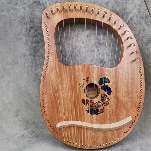 Harpa， Lättlärda lapharp-set med lådtyp, klassisk 19 stålsträngar, miniharpa, mahogny, snidade skalor(Leaf B)