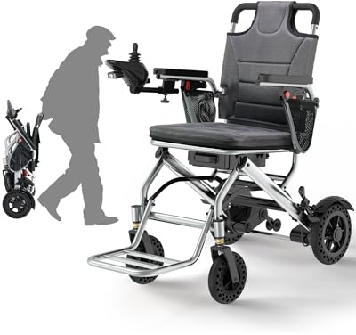 Sedie a rotelle elettriche leggere da 15 kg per adulti — Supporta fino a 150 kg, autonomia di 24 km e adatta per viaggi in aereo — Motore da 360 W per uso in casa, all'aperto e in viaggio, Argento