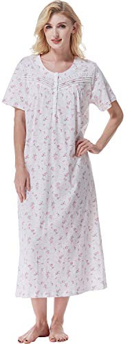 Keyocean Cotton Nightdress for Women UK Short Sleeve Long Nighties