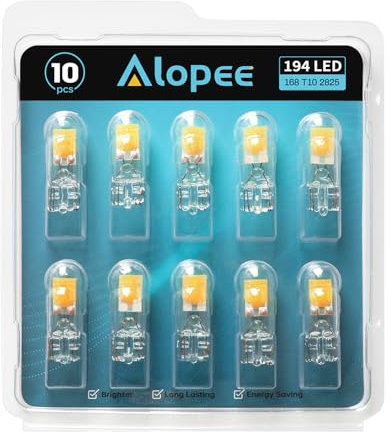 Alopee Ampoule W5W LED T10/194/168/501 Blanc chaud 2700K 2 SMD COB 12V - Voiture Éclairage Tableau de Bord/Plafonnier/Coffre/Plaque d'Immatriculation/Portière - Lot de 10 Pièces