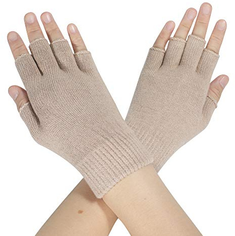 ZLYC Dam ull halvfingerhandskar vinter stickning fingerlösa handskar, Solid solbränna, en storlek