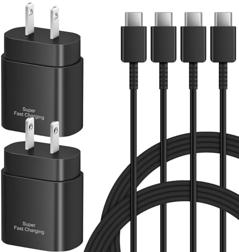 Type C Charger Fast Charging for Samsung - 25W USB C Charger Block, Android Phone Wall Charging with 6Ft Type C to C Cable for Galaxy S25 Ultra/S25/S25+/S24 Ultra/S24/S24+/S23/S22/Note 20 (Black)