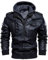 CARWORNIC Veste en cuir synthétique pour homme avec capuche amovible, Noir , L
