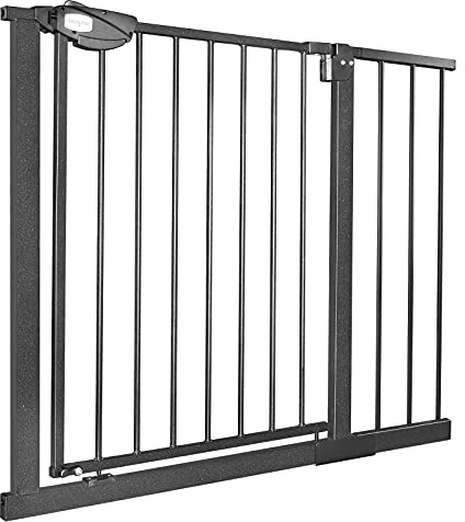 Aufun Cancello di sicurezza per scale senza foratura, cancello con chiusura a scatto, autochiudente, allungabile con prolunga separata, larghezza 95-105 cm, griglia metallica (nera)