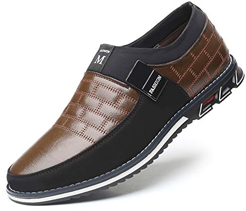COSIDRAM Herren Schuhe Business Freizeitschuhe Klassische Mokassins Atmungsaktiver Komfort Wanderschuhe Fahrschuhe Flache Slipper Braun 44
