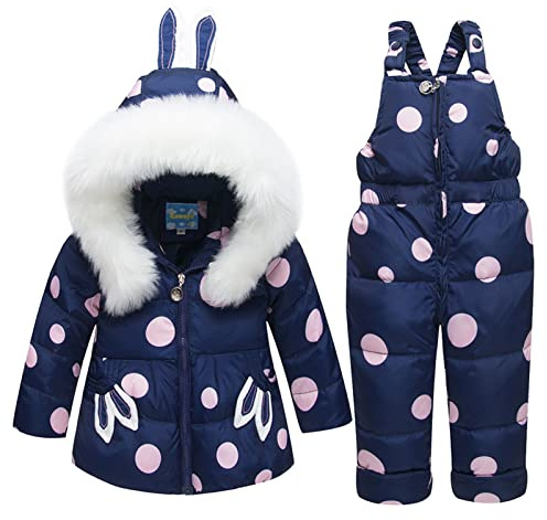 2 Piezas Traje de Nieve para Niños Chaqueta de Plumón con Capucha Abrigo + Pantalones de Nieve Conjunto de Esquí para Niña 2-3 Años Azul