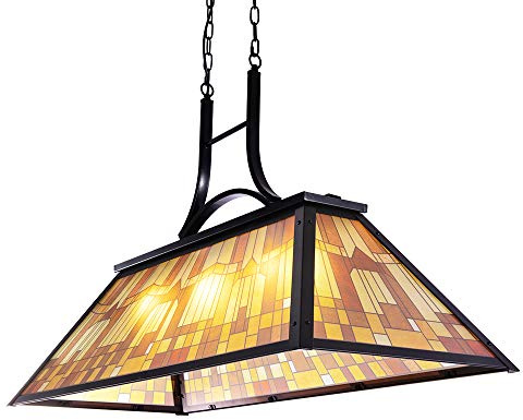 Wellmet Vintage 3-Light Pool Table Light Pendant with Tiffany-Style Printed Shade for Game Room 7 ft/8 ft/9 Feet Snooker Billiards Light Man Cave Club Kitchen Island Bar Game Dinning Room (Yellow)