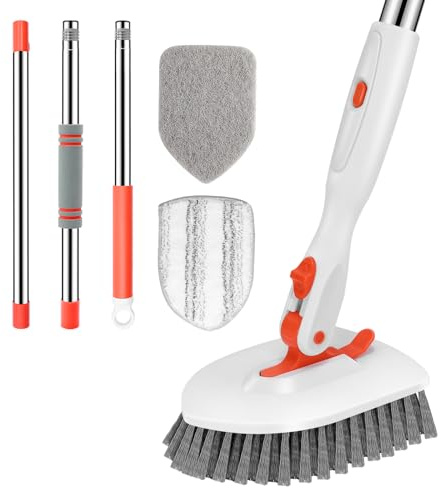 SetSail Tile Tub Scrubber Brush 3-in-1 Shower Scrubber with 52-inch Adjustable Long Handle Shower Cleaner Brush and 3 Detachable Replacement Brush Heads for Cleaning Bathroom Kitchen Walls Tub Tile