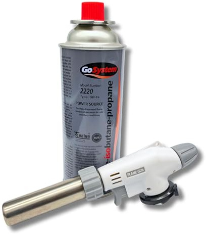 AirTech-UK Kitchen Blow Torch with Gosystem 227g Butane-IsoButane Propane Gas Cartridge - Culinary Torch for Precision Cooking, BBQ, and Outdoor Adventures